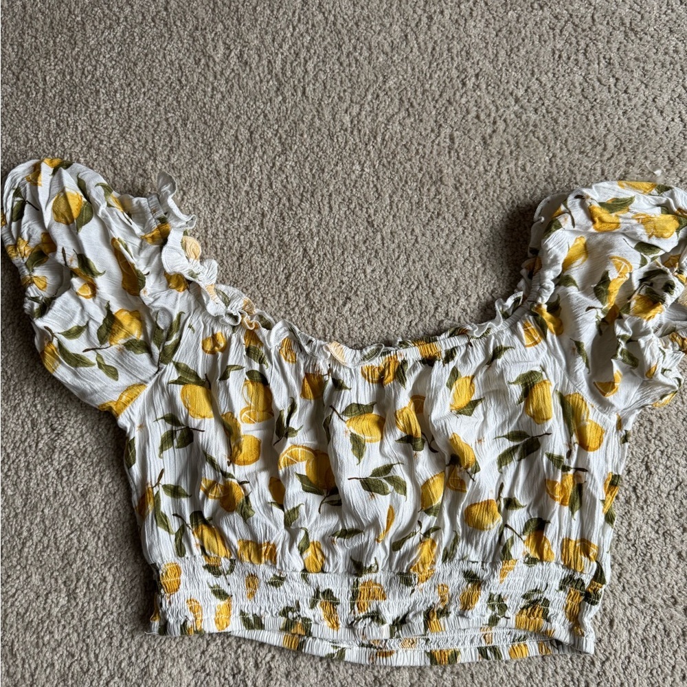 Floral Puff Sleeve Top - Yellow and White